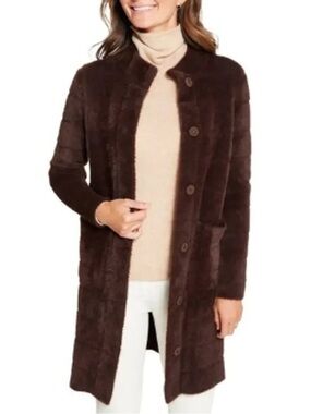 J. McLaughlin Tripp Sweater Coat Faux Fur Brown Size Small Snaps Pockets